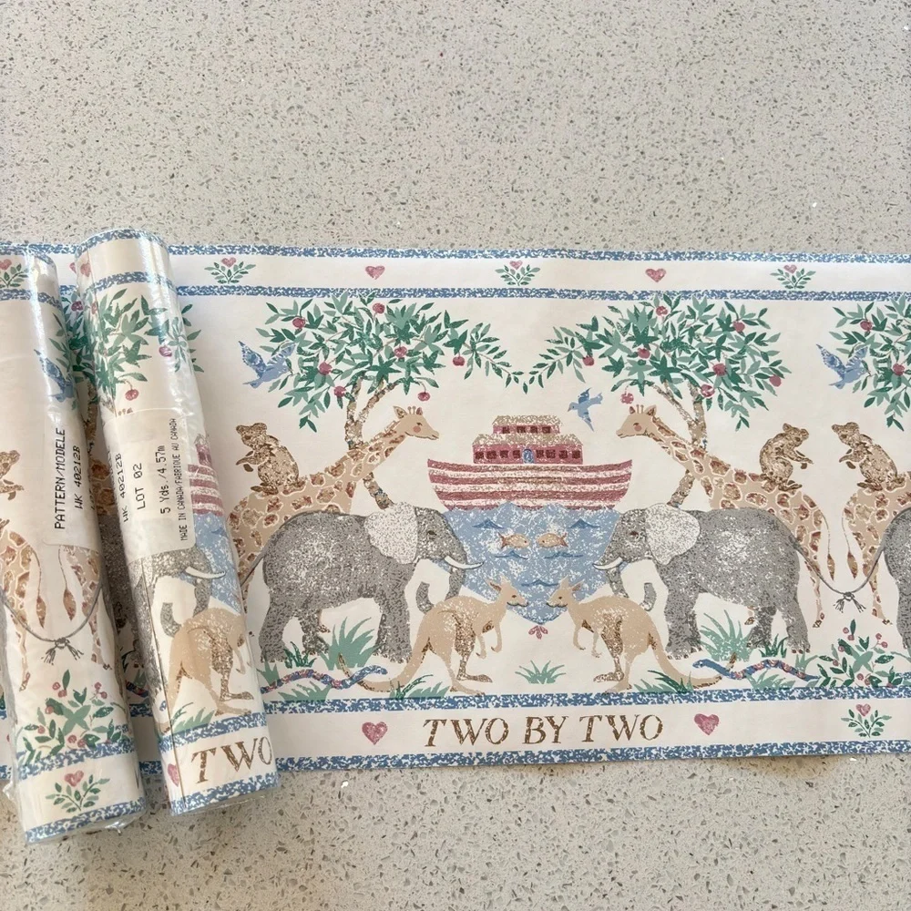 VTG Two by Two Noah's Ark Wallpaper Border 5 YD X 9